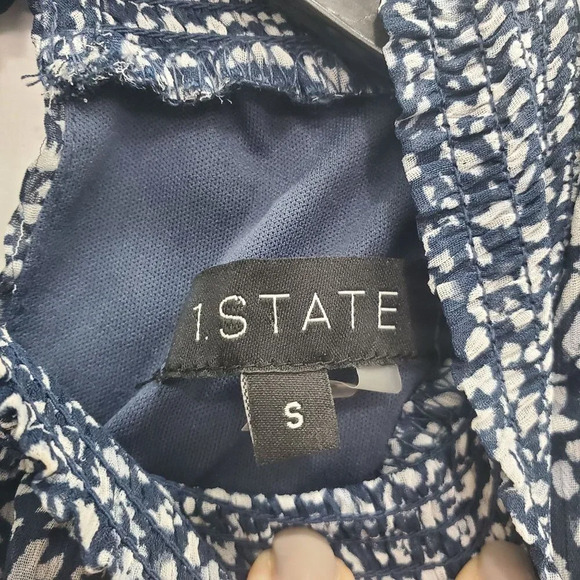 1. State Women's Navy & Grey Animal Print Smocked Ruffle Tiered Dress Size S - Picture 3 of 6